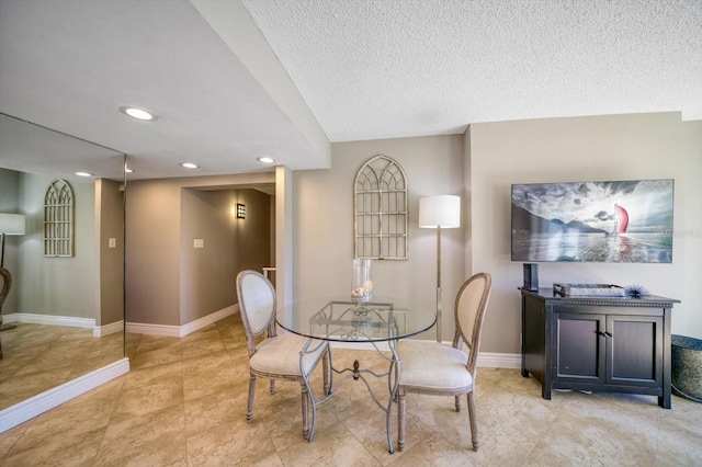 dining room with a textured ceiling