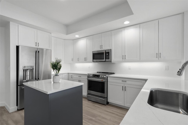 kitchen featuring white cabinets, appliances with stainless steel finishes, and sink