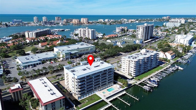 aerial view with a water view