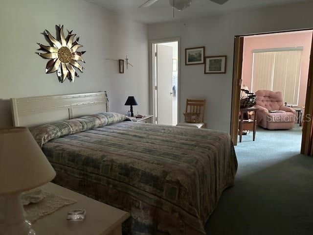 bedroom featuring carpet flooring and ceiling fan