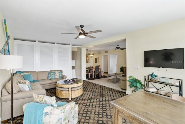 living room with ceiling fan