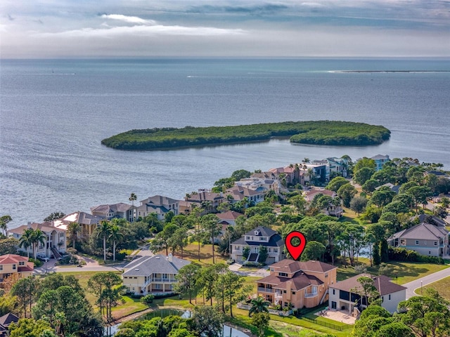 aerial view with a residential view and a water view