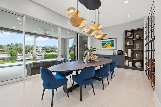 dining room with recessed lighting