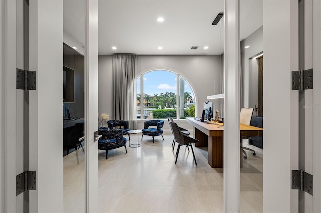 home office featuring recessed lighting