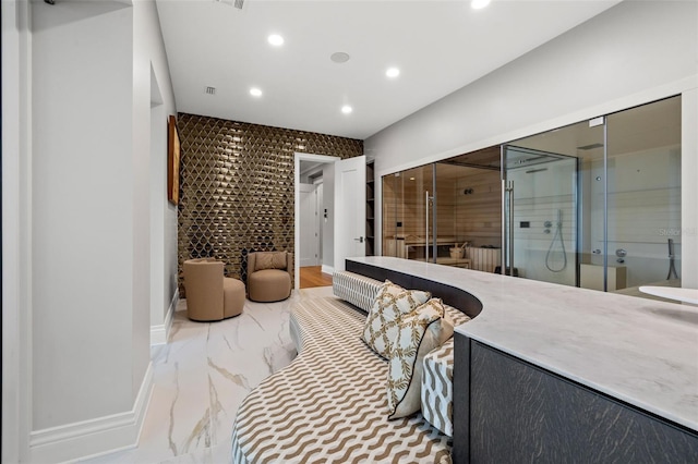 bedroom with recessed lighting, visible vents, and baseboards