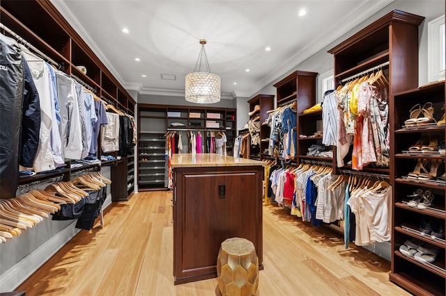 walk in closet featuring light wood finished floors