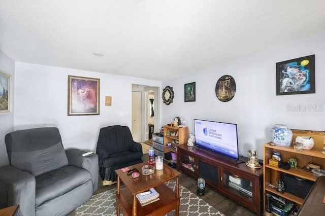 living room with hardwood / wood-style flooring