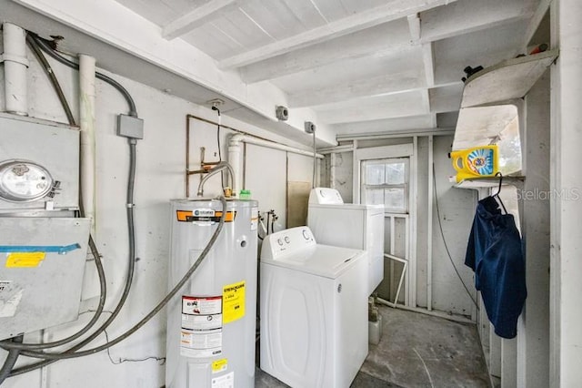 laundry area featuring water heater and washer / clothes dryer