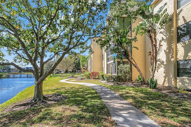 view of yard with a water view