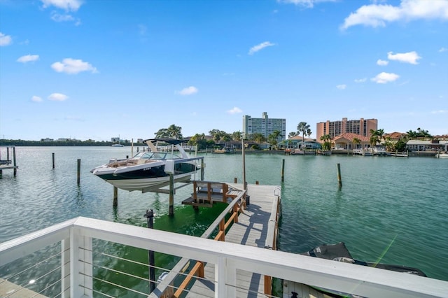 view of dock with a water view