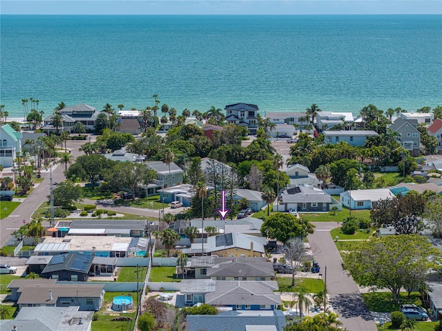 aerial view featuring a water view and a residential view