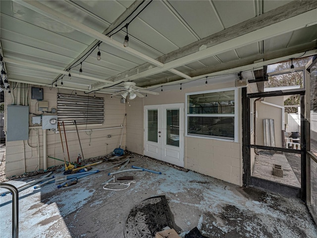 view of patio / terrace with ceiling fan and french doors