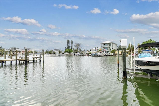 view of dock with a water view