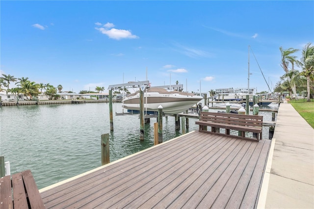 view of dock with a water view