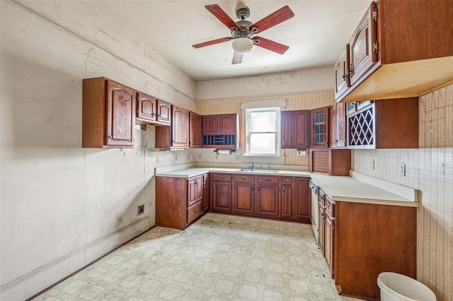 kitchen with ceiling fan and sink