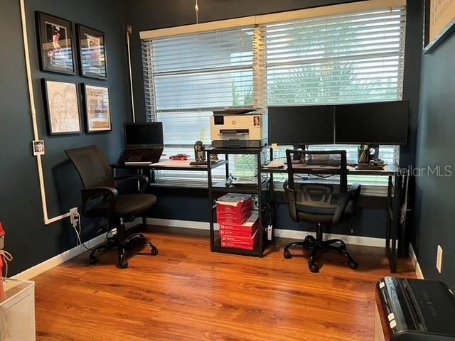 home office featuring hardwood / wood-style flooring