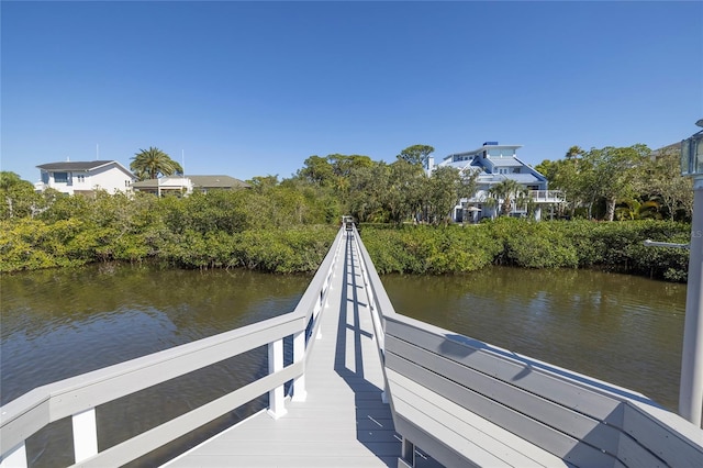 dock area with a water view