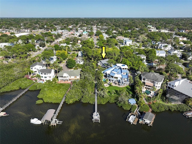 aerial view featuring a water view