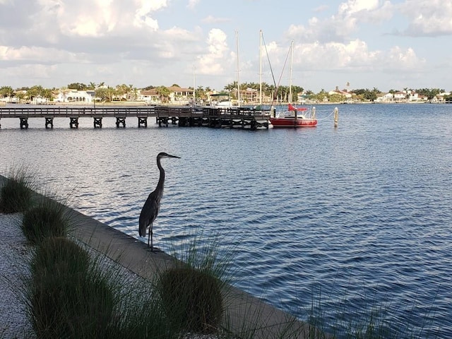 view of dock with a water view