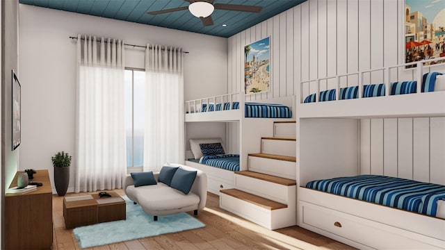 bedroom featuring ceiling fan and hardwood / wood-style floors