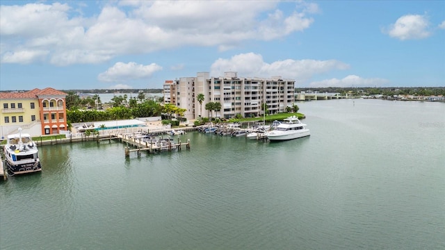 water view featuring a dock