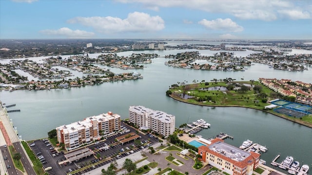 aerial view with a water view