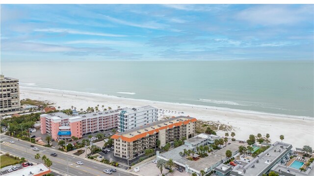 aerial view featuring a water view and a view of the beach