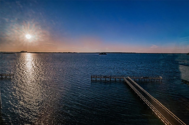 view of dock with a water view