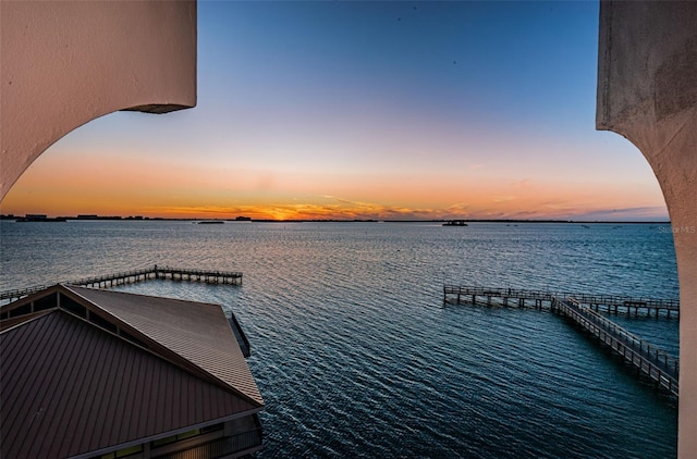 view of dock featuring a water view