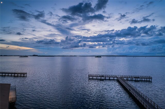 dock area featuring a water view