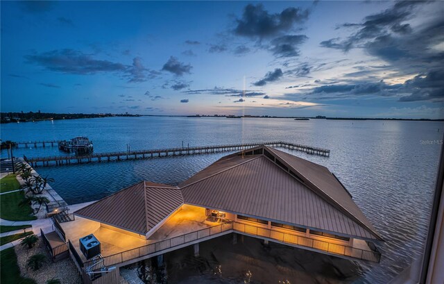 dock area with a water view