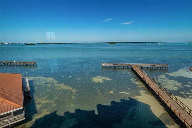 view of dock with a water view