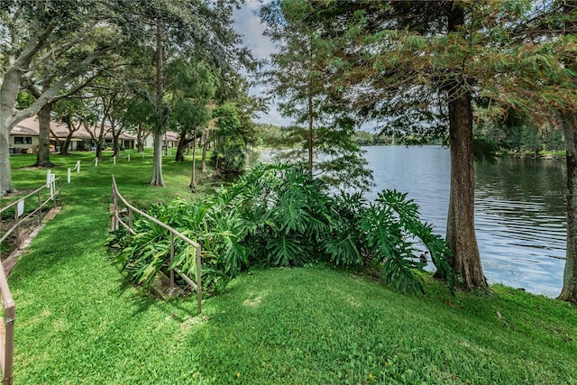 view of yard with a water view