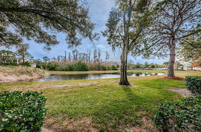 view of yard featuring a water view