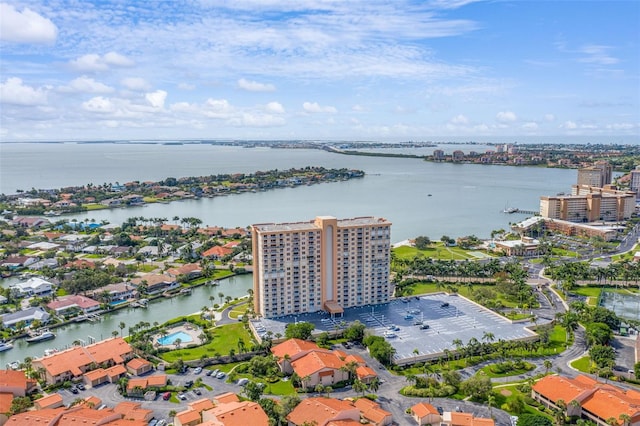 drone / aerial view featuring a water view