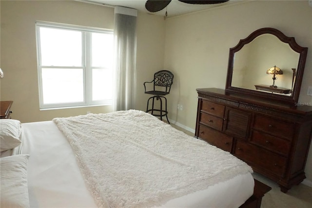 bedroom featuring ceiling fan and multiple windows