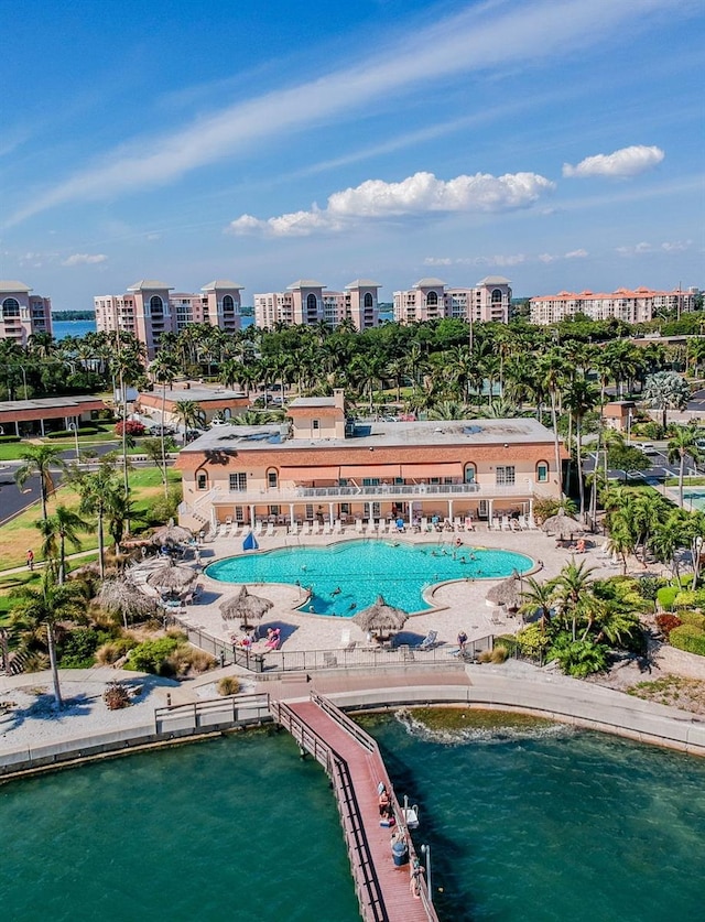 aerial view with a water view