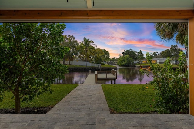 exterior space with a dock