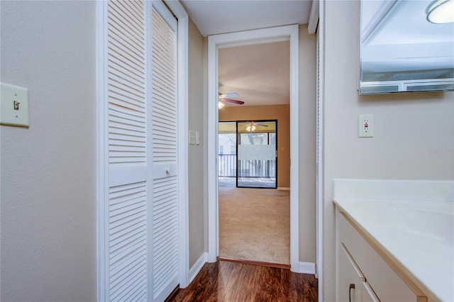 corridor featuring dark hardwood / wood-style flooring