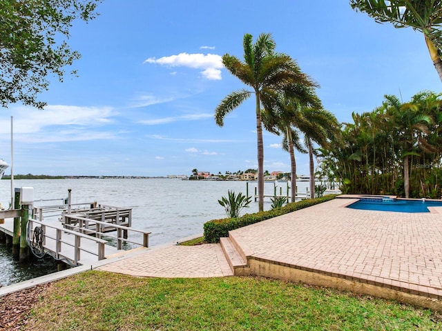 view of dock with a water view