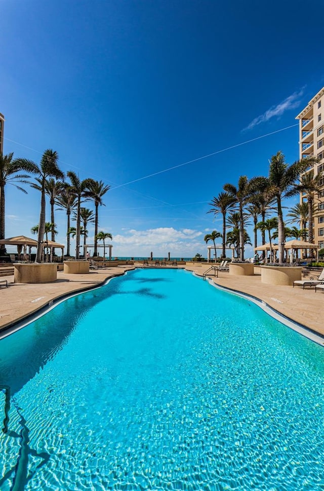 view of swimming pool with a patio