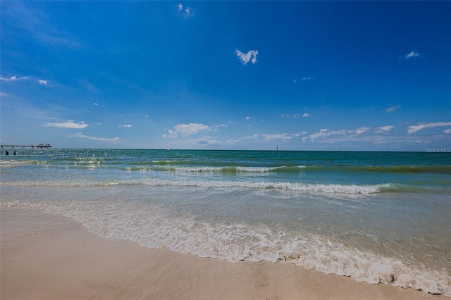 view of water feature featuring a beach view