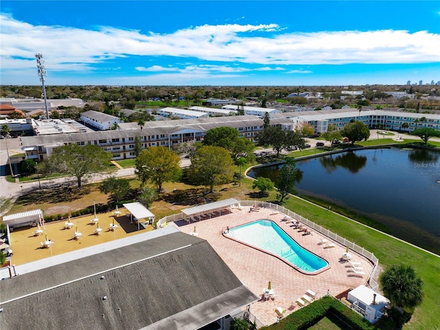 aerial view featuring a water view