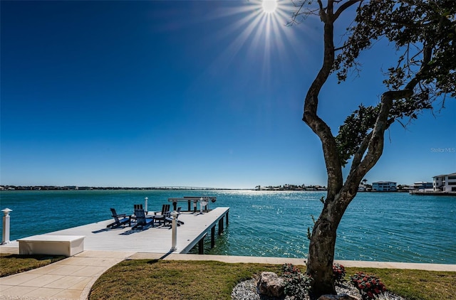 view of dock with a water view