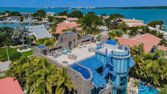 aerial view with a water view