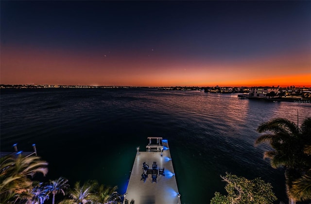 water view featuring a dock