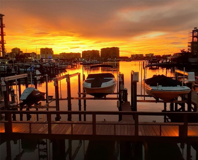 dock area featuring a water view