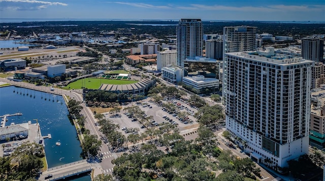 aerial view featuring a water view