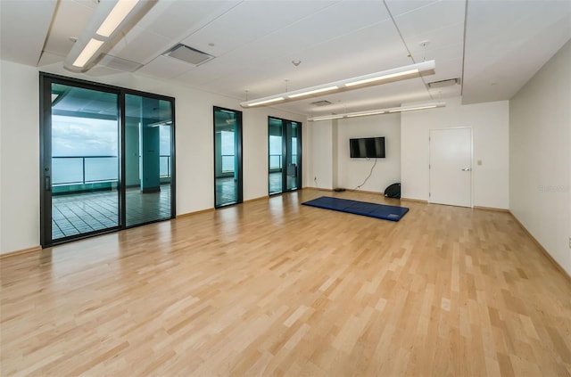 interior space featuring a healthy amount of sunlight, expansive windows, and light hardwood / wood-style floors