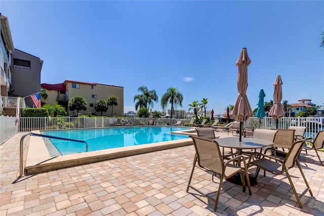 view of swimming pool with a patio